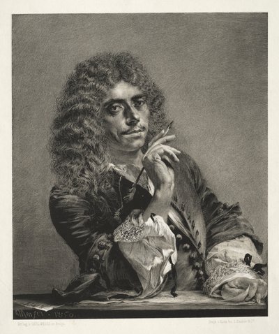 ブラシとスクレーパーによる石のエッセイ: モリエールの肖像 作： Adolph Menzel
