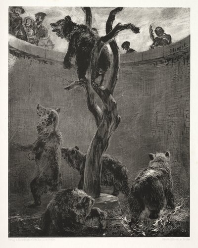 ブラシとスクレーパーを使用した石に関するエッセイ: ベア ピット 作： Adolph Menzel