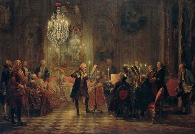 Sanssouciでのフレデリック大王のフルートコンサート 作： Adolph Menzel