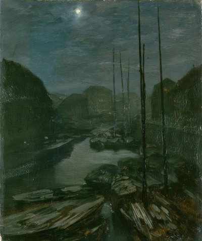 古いベルリンのフリードリヒスグラハトの月明かり 作： Adolph Menzel