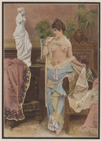 ミロのビーナスの像と自分を比較する女性 (カラー リソ) 作： Adolphe Frederic Lejeune