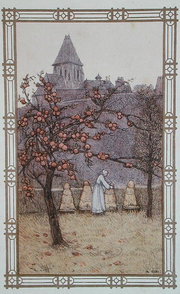 蜂の巣を確認する養蜂家（パリで出版された「La Vie des Abeilles」の挿絵 作： Adolphe (after) Giraldon