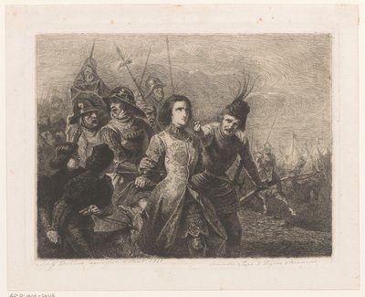 ジャンヌ・ダルクが兵士に捕らえられ連れ去られる 作： Adolphe Alexandre Dillens