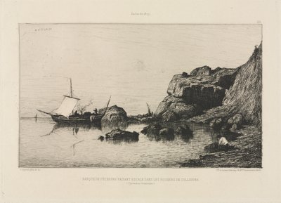 1878年、コリウールの岩に寄港する漁船 作： Adolphe Appian