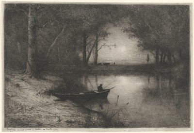 川のほとりでカヌーに乗る漁師 (漁師に乗る漁師) 作： Adolphe Appian