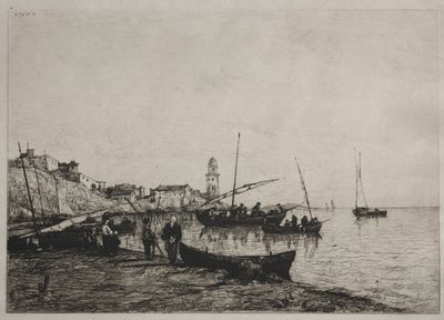 1878年、スペイン国境近くのコリウールにある漁船の帰還。 作： Adolphe Appian