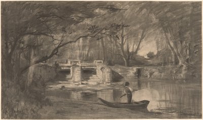 ヴィエンヌ近くのルヴォーの古代の水門のそばにある樹木が茂った池 作： Adolphe Appian