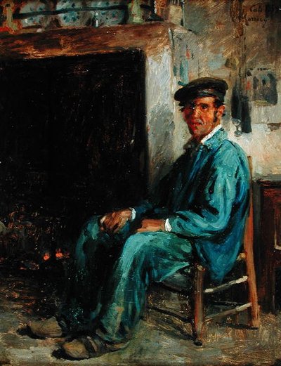 囲炉裏の前の農民、1859 作： Adolphe Felix Cals
