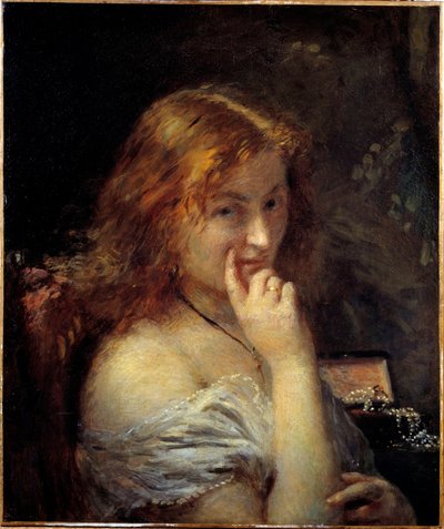 若い女性がトイレをしている様子 アドルフ・カルス（1810-1880）の絵画 1876年 Sun.0.55x0.45 m パリ、オルセー美術館 作： Adolphe Felix Cals