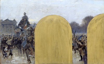 パリ市役所の県知事室のスケッチ：ストラスブール像の前に集まる 作： Adolphe Gustave Binet