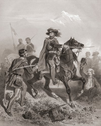 ヴァレーゼの戦いでのジュゼッペ・ガリバルディ。(プリント） 作： Adolphe Jean Baptiste (after) Bayot