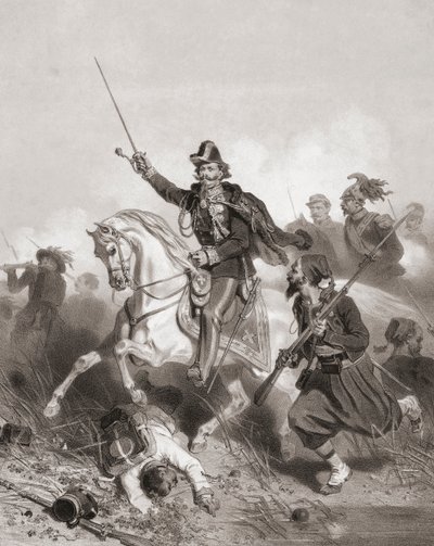 ビクトル・エマニュエル2世、パレストロの戦い（プリント） 作： Adolphe Jean Baptiste (after) Bayot