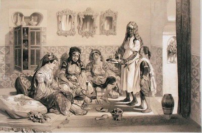 アルジェの女たち（1830年にアルジェを占領したフランス遠征軍を記念した巻物より）（リトグラフ 作： Adolphe Jean Baptiste Bayot