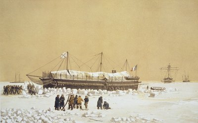 ユージーンチセリ（1813-90）によって刻まれた、ルリーマンデュドニエプルのNos Souvenirs de Kil-BourounのペンダントLHiver passeから、キルブールーンの前の氷に浮かぶLa Tonnanteフローティングバッテリー（1813-90）c.18 作： Adolphe Jean Baptiste Bayot and Antoine Leon Morel Fatio