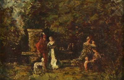 ウッドランドグレイドのエレガントな人物、c.1860-80（パネルに油彩） 作： Adolphe Joseph Thomas Monticelli