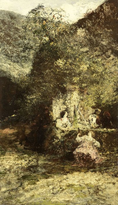 噴水の近くの人物 作： Adolphe Joseph Thomas Monticelli