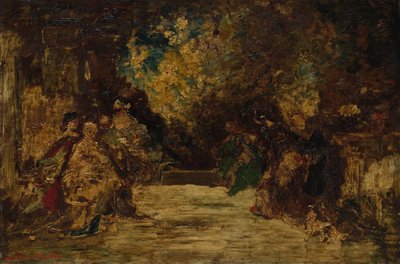 テラスの上の人物たち》年代不明（油彩、木製パネル） 作： Adolphe Joseph Thomas Monticelli