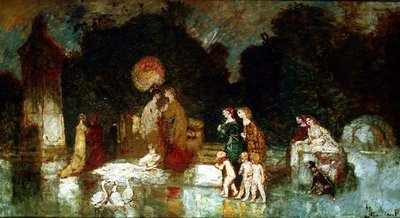 公園のシーン 作： Adolphe Joseph Thomas Monticelli