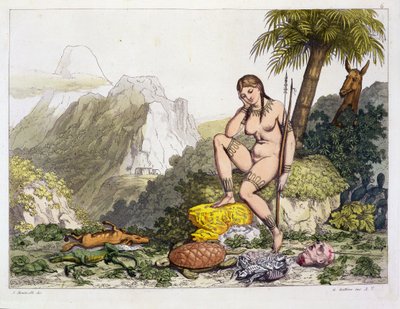 南アメリカのインド人女性、ガロガリーナ（1796-1874）による彫刻（色の彫刻） 作： Adolphe Joseph Thomas Monticelli