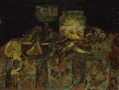静物：カキ、魚、c。 1880 作： Adolphe Joseph Thomas Monticelli