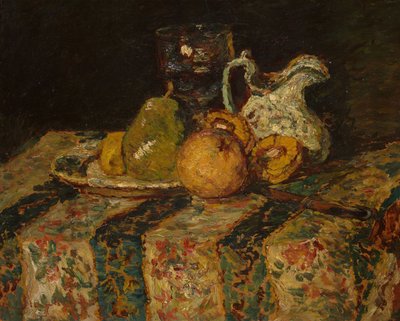 フルーツとワインジョッキのある静物 作： Adolphe Joseph Thomas Monticelli