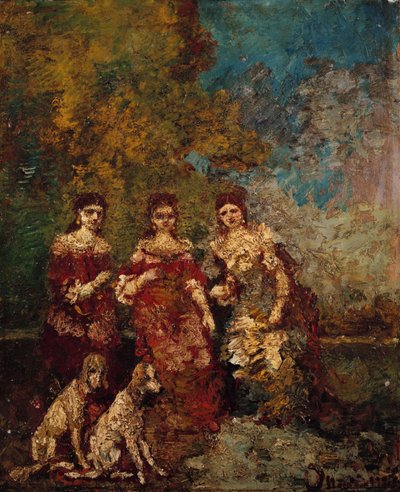 公園の3人の女性 作： Adolphe Joseph Thomas Monticelli