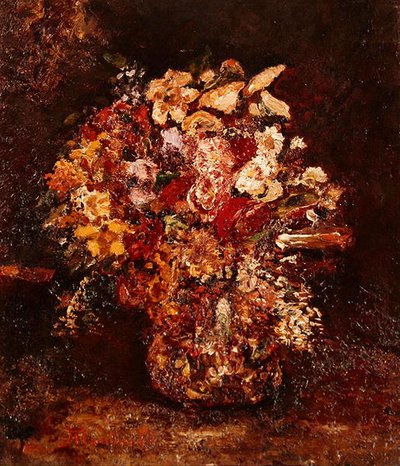 花の花瓶」1878-80年頃（パネルに油彩） 作： Adolphe Joseph Thomas Monticelli