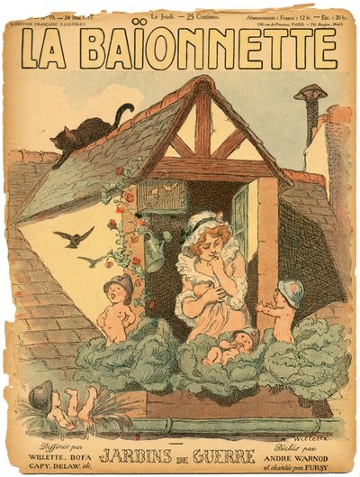 カラーで描かれた風刺的な「La Baionnette」の表紙 作： Adolphe Leon Willette