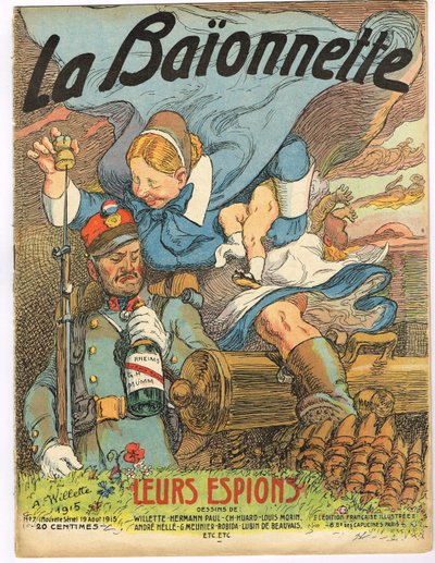 カラーで描かれた風刺的な「La Baionnette」の表紙 作： Adolphe Leon Willette