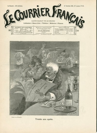 Le Courrier francais "の表紙、43号、Satirique en N & B 作： Adolphe Leon Willette