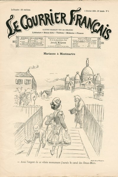 Le Courrier francais」第5号の表紙、Satirique en N & B 作： Adolphe Leon Willette