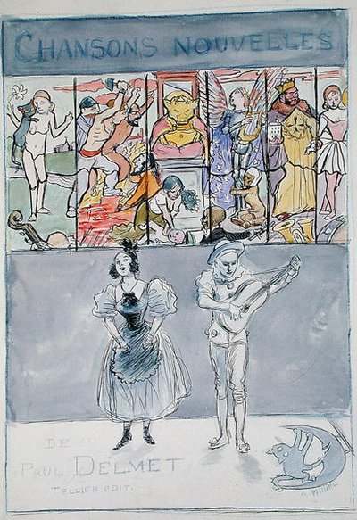 1895年頃、Henri Tellierから出版された「New Songs of Paul Delmet」のイラスト（カラーリトグラフ） 作： Adolphe Leon Willette