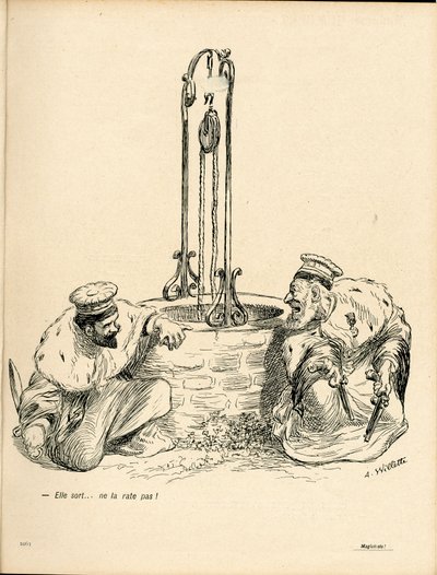 バタープレート」123番、カラーの風刺画 作： Adolphe Leon Willette