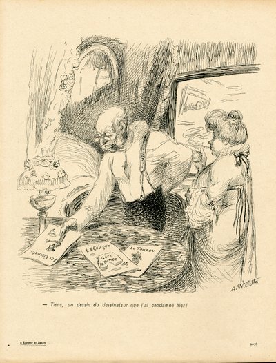 バタープレート」123番、カラーの風刺画 作： Adolphe Leon Willette