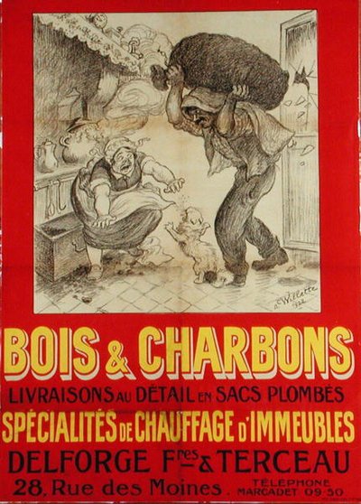 木材・石炭業者「デルフォージ、フレール＆テルソー」の広告ポスター 作： Adolphe Leon Willette