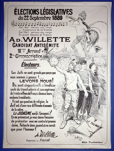 1889年9月の立法選挙で芸術家の選挙を宣伝するポスター 作： Adolphe Leon Willette