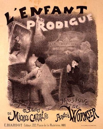 ミッシェル・カレのパントマイム「放蕩息子」の宣伝ポスターの複製 作： Adolphe Leon Willette