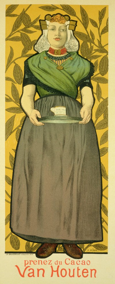 「ヴァン・ホーテンココア」を宣伝するポスターの複製、1893 作： Adolphe Leon Willette