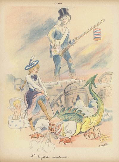 The Modern Hydra（カラーリトグラフ 作： Adolphe Leon Willette