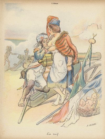 渇き（カラーリトグラフ 作： Adolphe Leon Willette