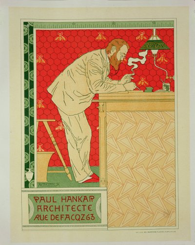 「建築家」ポール広告のポスター広告の複製、デファクツ通り、1894 作： Adolphe Louis Charles Crespin