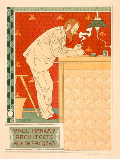 ポールハンカーの建築実践を宣伝するポスターの複製、1894 作： Adolphe Louis Charles Crespin