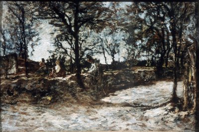 風景。フォンテーヌブロー、19世紀。 作： Adolphe Joseph Thomas Monticelli
