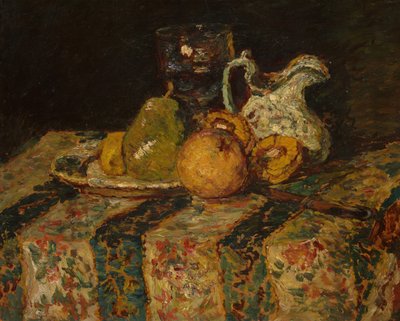 果物とワインの水差しのある静物、1874年。 作： Adolphe Monticelli