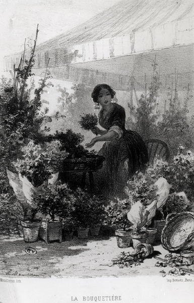 花売り」 19世紀半ば（モノクロ写真 作： Adolphe Mouilleron