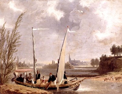 ヌイイのボートに乗るルイ・フィリップとその家族 作： Adolphe Roehn
