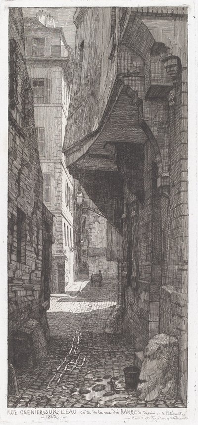 水辺のグルニエ通り、バレス通りの隣 作： Adolphe Théodore Jules Martial Potémont