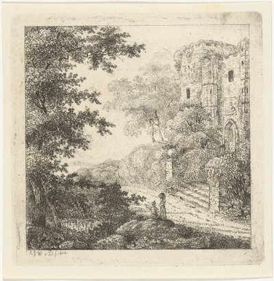城址に人影のある風景 作： Adriaan Jacob Willem van Dielen