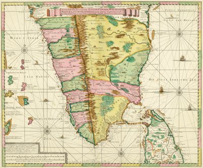 1720年頃にオランダの地図製作者Adriaan Relandによって作成された後の南インドとセイロンの地図 作： Adriaan Reland