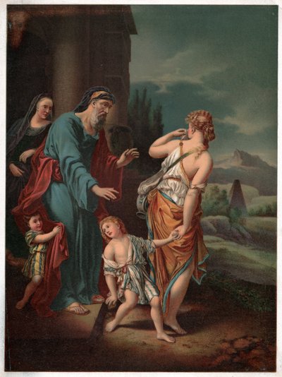 アブラハムとハガル(リトグラフ、1880年頃) 作： Adriaan van der (after) Werff